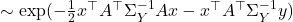 \sim \exp( -\frac{1}{2} x^\top A^\top \Sigma_Y^{-1} A x - x^\top A^\top \Sigma_Y^{-1} y)